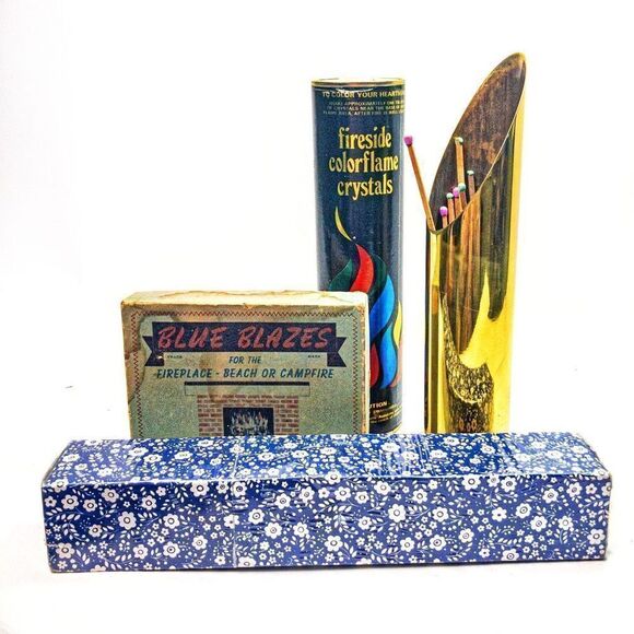 Pyromaniac Bundle: NIB Extra-Long Hearth Matches, Brass Match Holder, - Picture 1 of 10